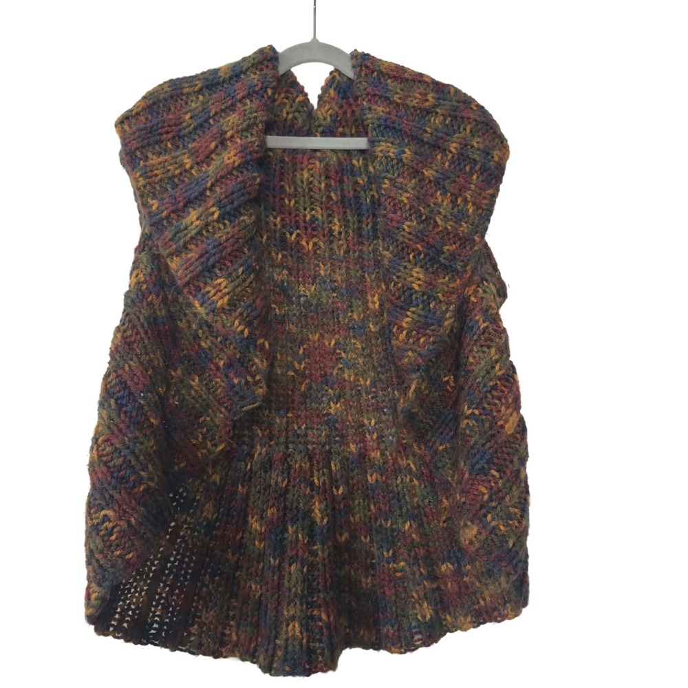 Multicolor Chunky Knit Sweater Vest Draped Cozy Shawl Collar Boho Grandmacore